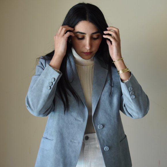 Baby Blue Suede Blazer - Picture 4 of 5